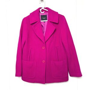 Talbots Coat Women's 12 Pink Wool Blend Pea Coat mid length bright barbie winter